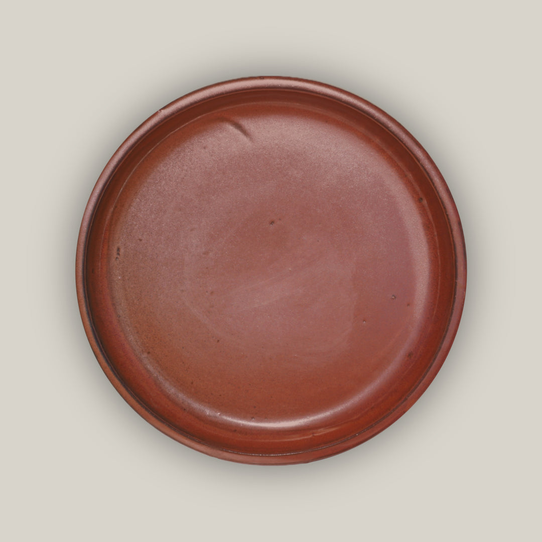 Copper Red Round Ceramic Saucer - Ten Thousand Pots - top