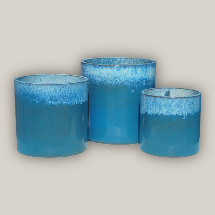 Cream/Sky Blue Short Cylinder Planter