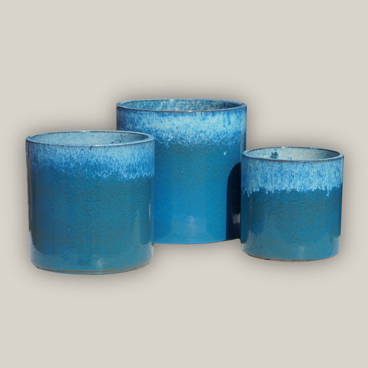 Cream/Sky Blue Short Cylinder Planter