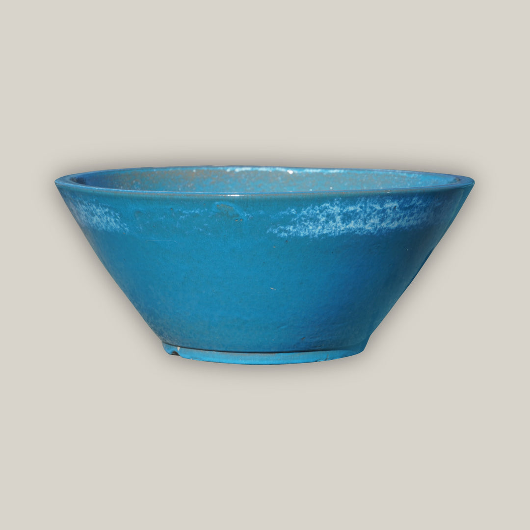 Cream on Sky Blue Low Wide Planter