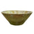 A Falling Green Low Wide Planter tilted forward to reveal its glossy olive interior streaked with warm rust-brown, its wide shallow bowl shape flaring out into a smooth, sunset-like glaze.