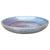 Angled view of a wide, shallow falling purple ceramic succulent bowl with periwinkle walls, a plum-toned base around the drainage hole and a speckled rim