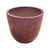 Angled view of a falling purple tapered round ceramic planter, showing a glossy berry-plum glaze with a frosty speckled texture, a rounded rim and a speckled interior