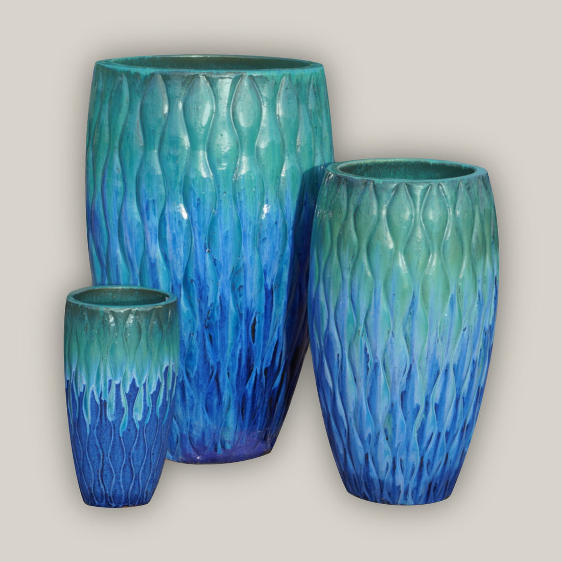 9990P37 - Aqua/Blue Tall Ceramic Seagrass Planter