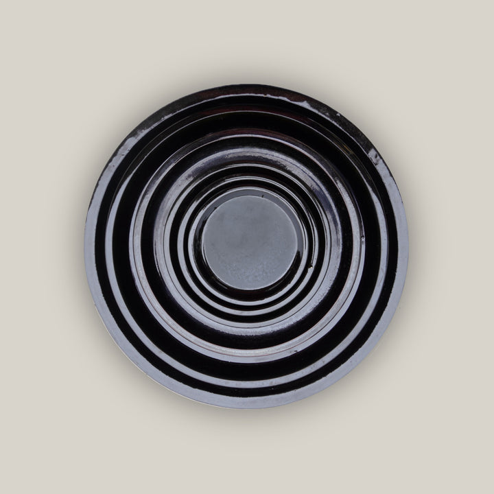 Glossy Black Round Ceramic Saucer - Lion - Ten Thousand Pots