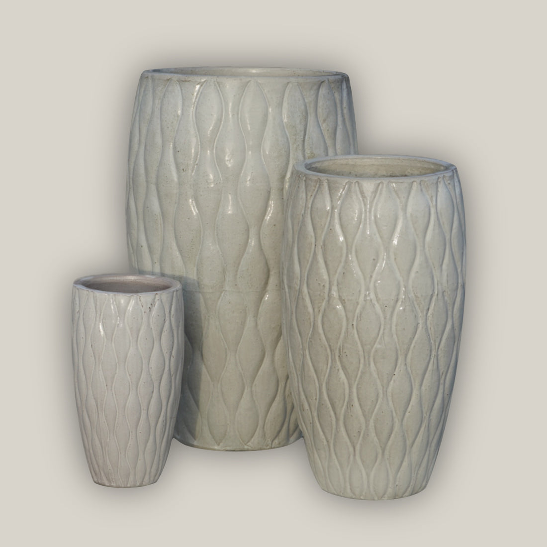 9990C16 - White Tall Ceramic Seagrass Planter