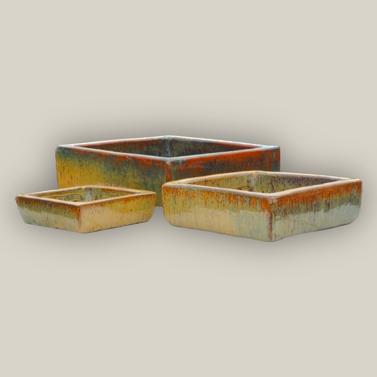 9788C9FS - Burnt Cream Low Square Ceramic Planter - FREE SHIPPING