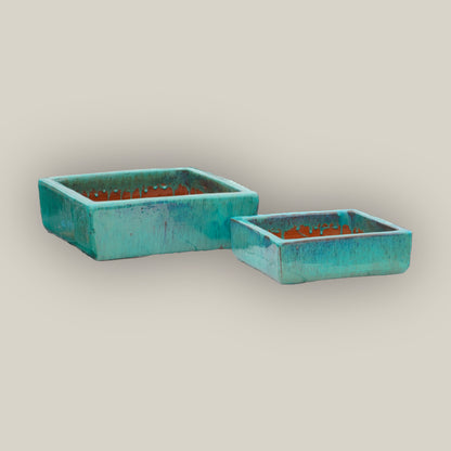 Aqua Low Square Ceramic Planter - Ten Thousand Pots 3