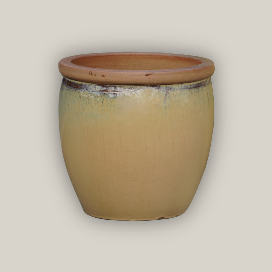 Natural Rim/Honey Yellow Ceramic Bell Pot- Lion