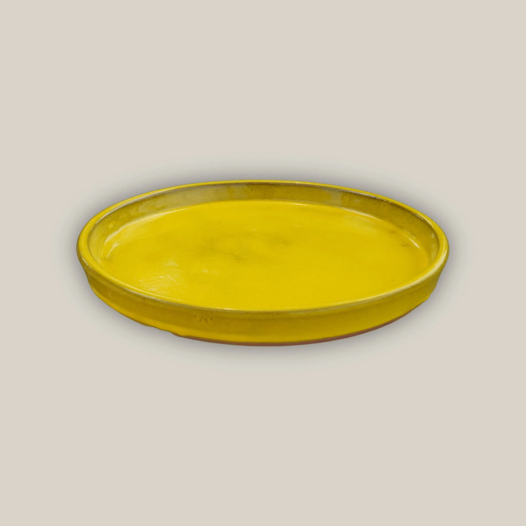 Round | Yellow Ceramic Plant Saucer | High Fired Ecofriendly Clay - Sizes 8"-19.5" - Free Shipping