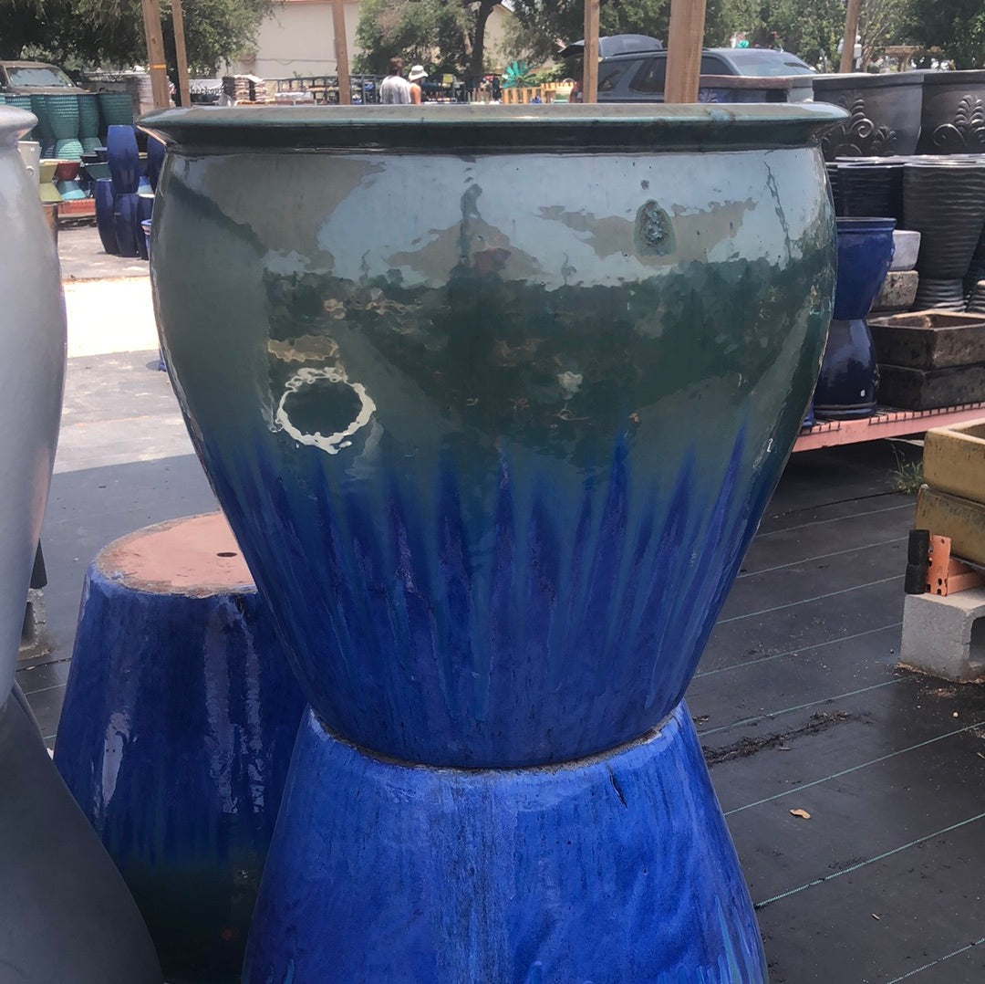 Turquoise/Blue Round Rim Tapered Planter