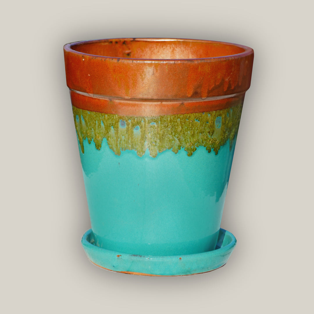 Iron Rust/Copper Chun Round Ceramic Planter with Saucer