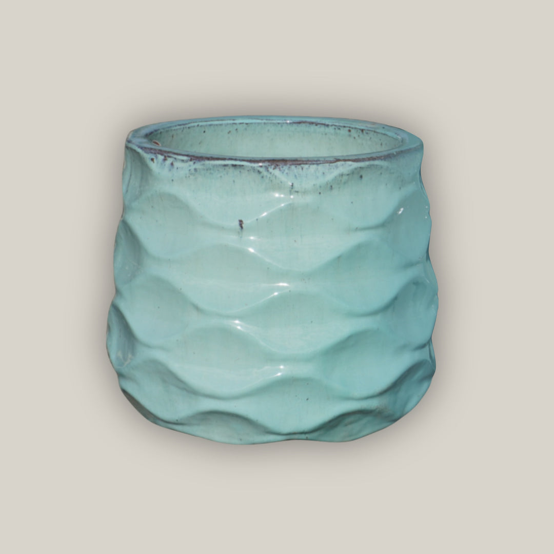 Light Turquoise Modern Wave Round Ceramic Planters