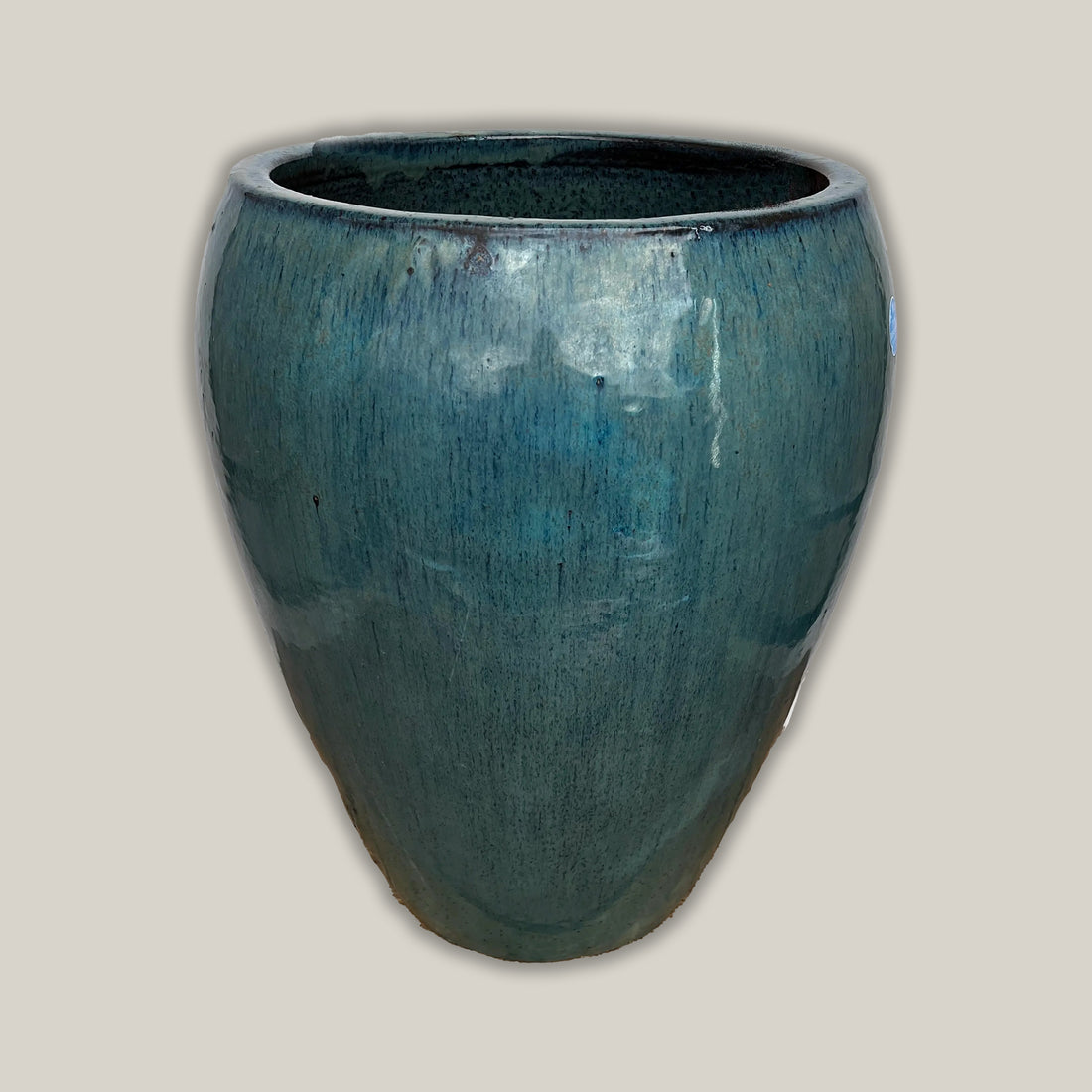 Marble Green modern noodle pot with wide rounded shoulders tapering to a narrow base, in glossy teal with fine streaks.