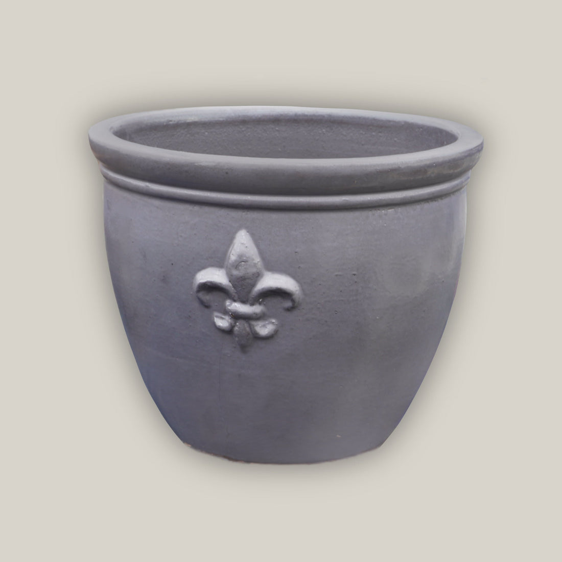 8455N14FS - Matte Black Fleur de Lis Double Rim Ceramic Planter - FREE SHIPPING
