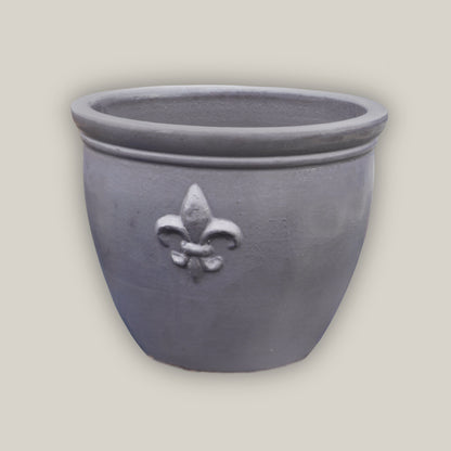 8455N14 - Matte Black Fleur de Lis Double Rim Ceramic Planter