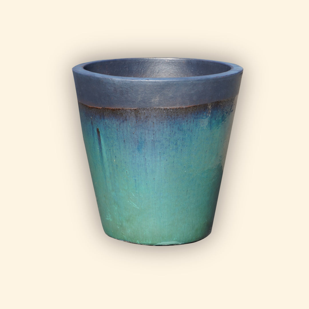 Matte Black/Turquoise Cone Planter - Lion