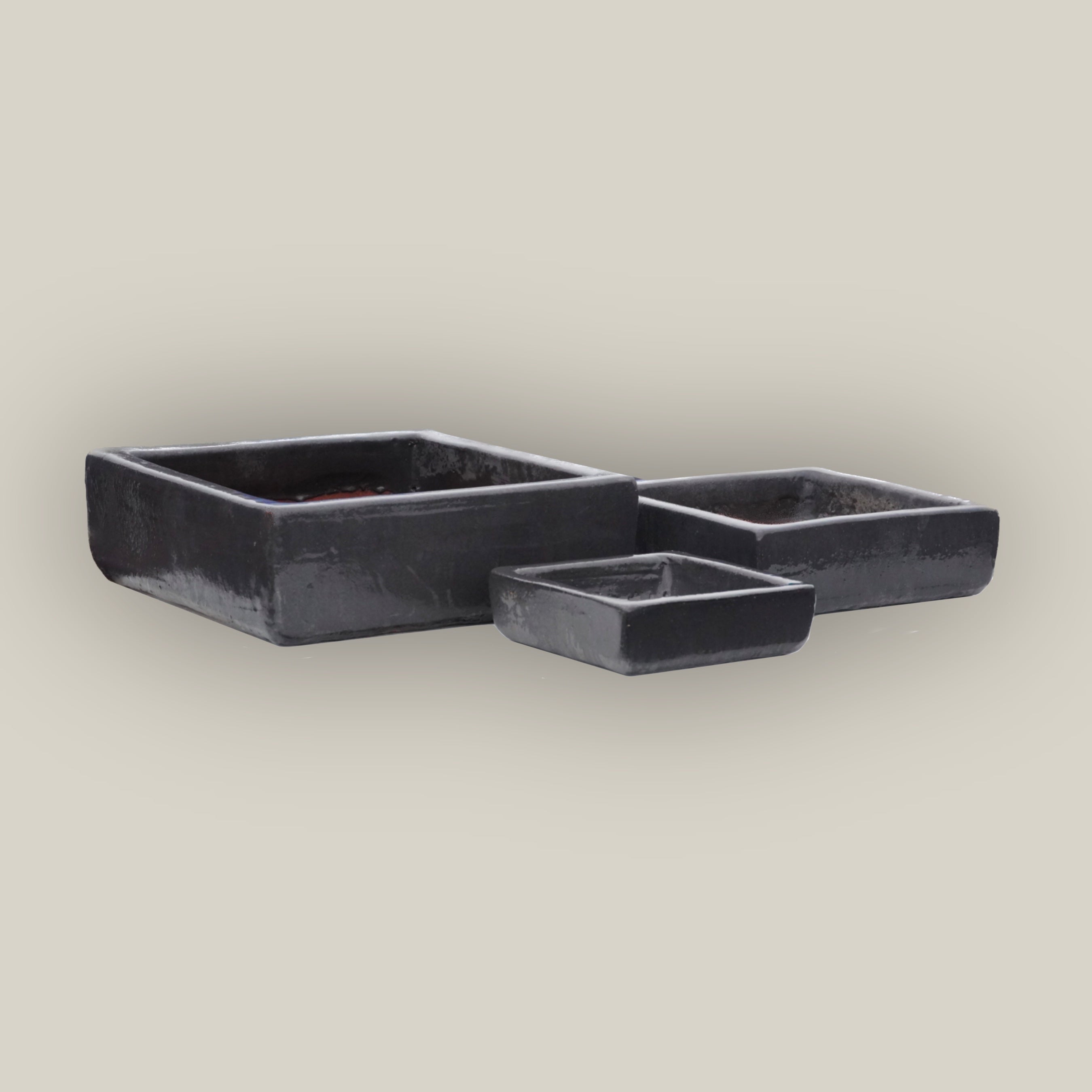 9788C8 - Matte Black Low Square Ceramic Planter