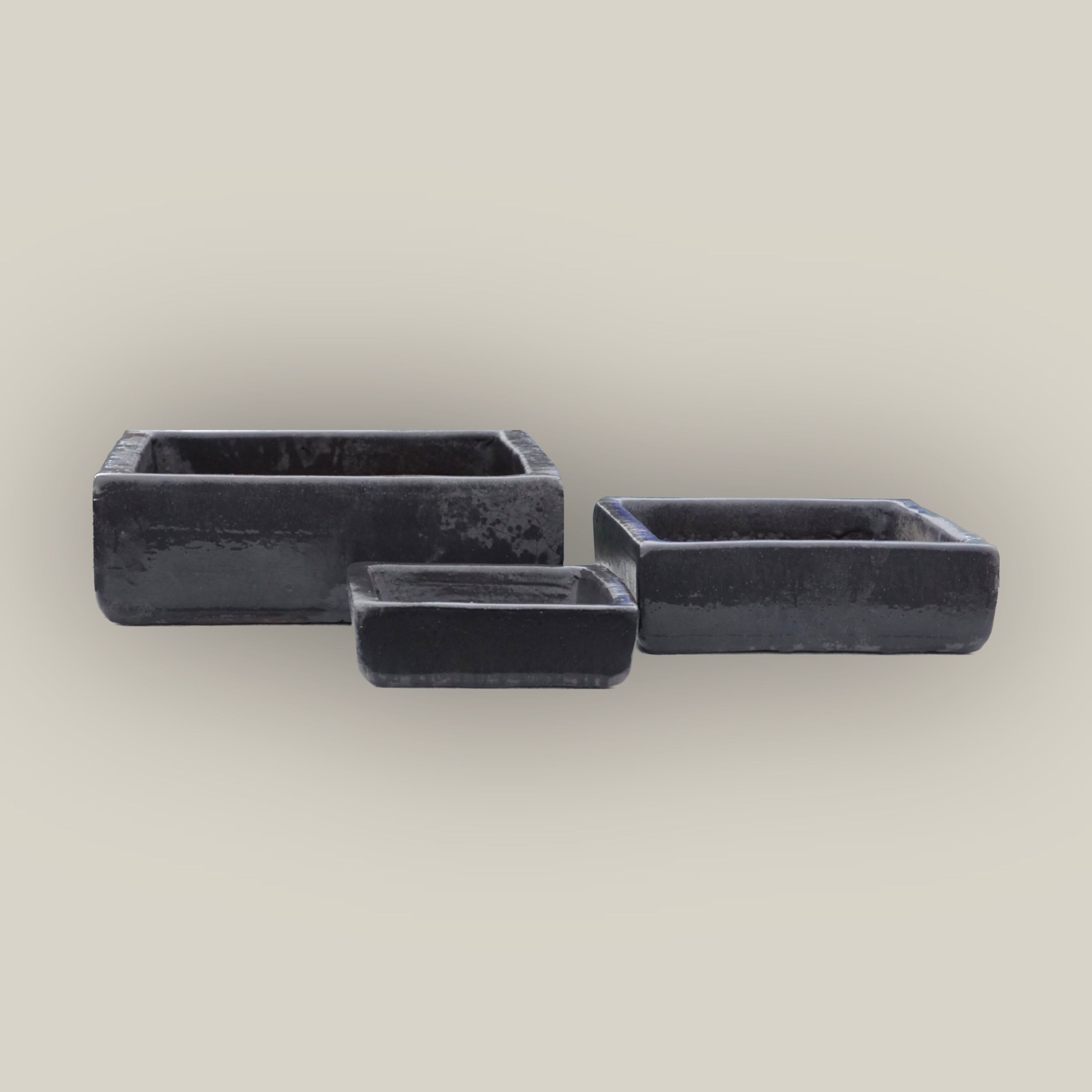 9788C8 - Matte Black Low Square Ceramic Planter