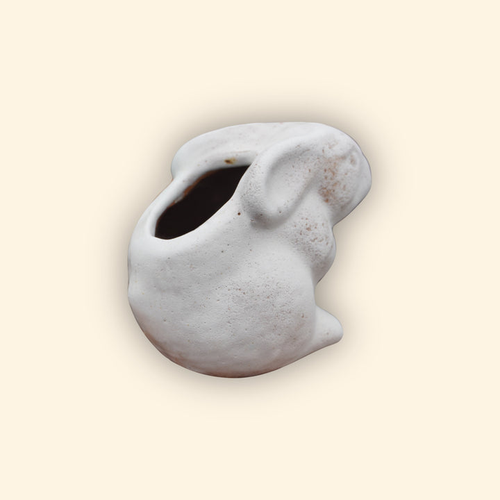 Matte White Small Ceramic Rabbit Planter