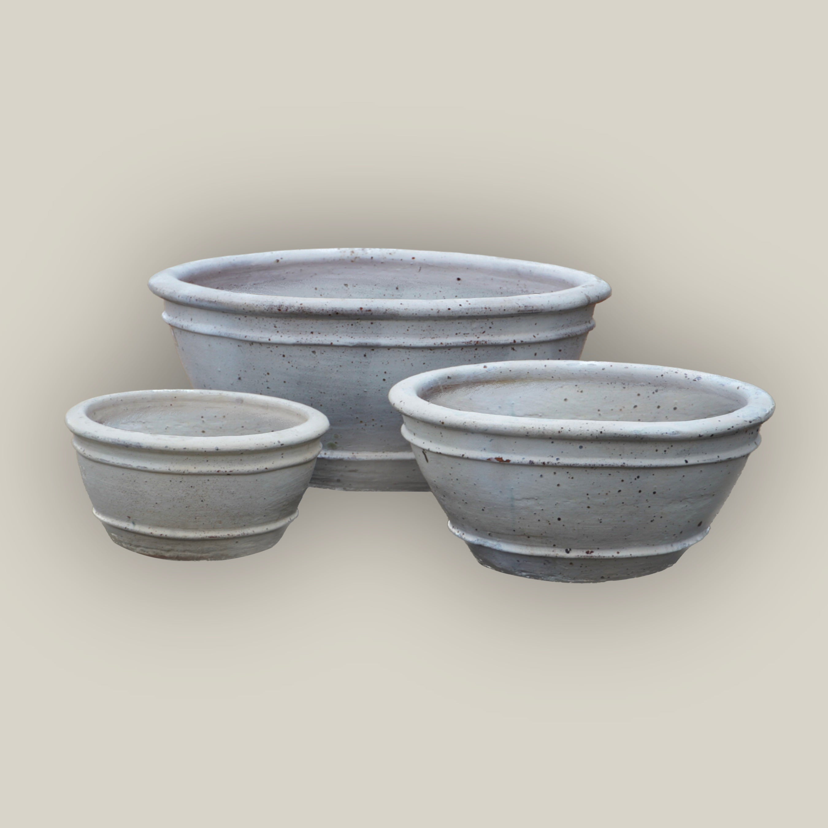 1-729R20 - Matte White  Rustic Low Bowl Ceramic Planter