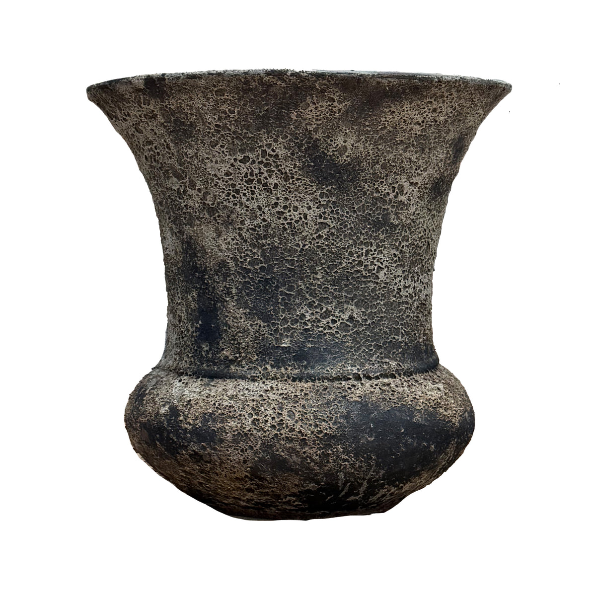 Oceanic White Fluted Urn Ceramic Planter, straight-on front view showing fluted rim, tapered body, and rounded base in softly weathered white glaze