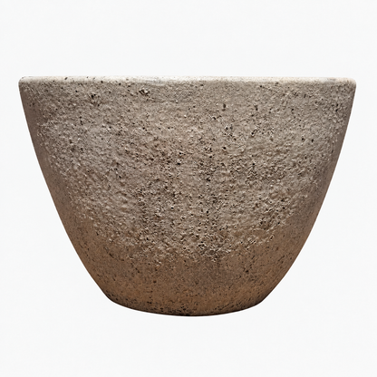 Oceanic White Giant Cone Ceramic Planter, front view highlighting its tapered cone shape, narrow rounded base, and rugged, softly weathered white stone finish.
