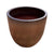 Angled view of an oxide tapered round ceramic planter, showing a rust-copper satin finish that darkens to smoky charcoal near the rim and a deep burgundy interior