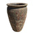 Rainforest Spring tall round tapered ceramic planter from above, with a thick bronze-toned rim and cratered earthy glaze.