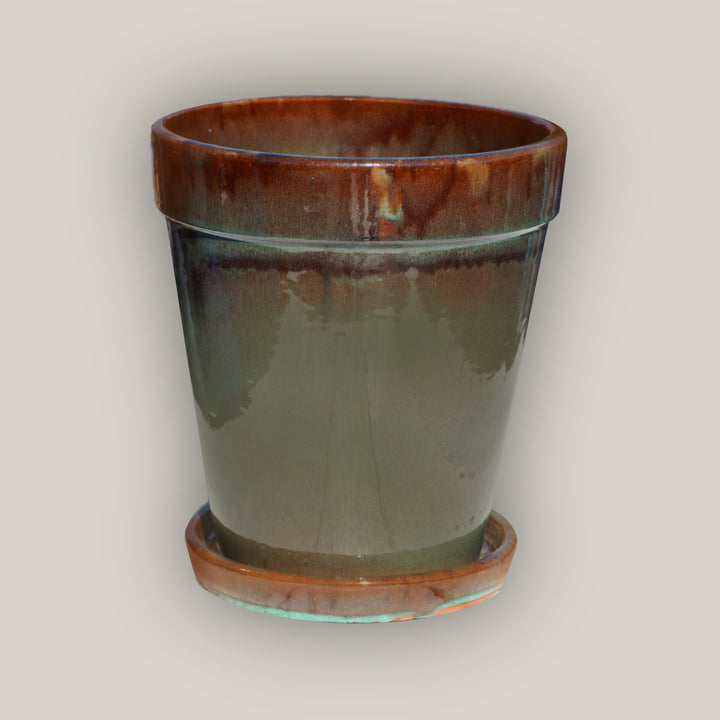 Rain Green Round Ceramic Planter with Saucer