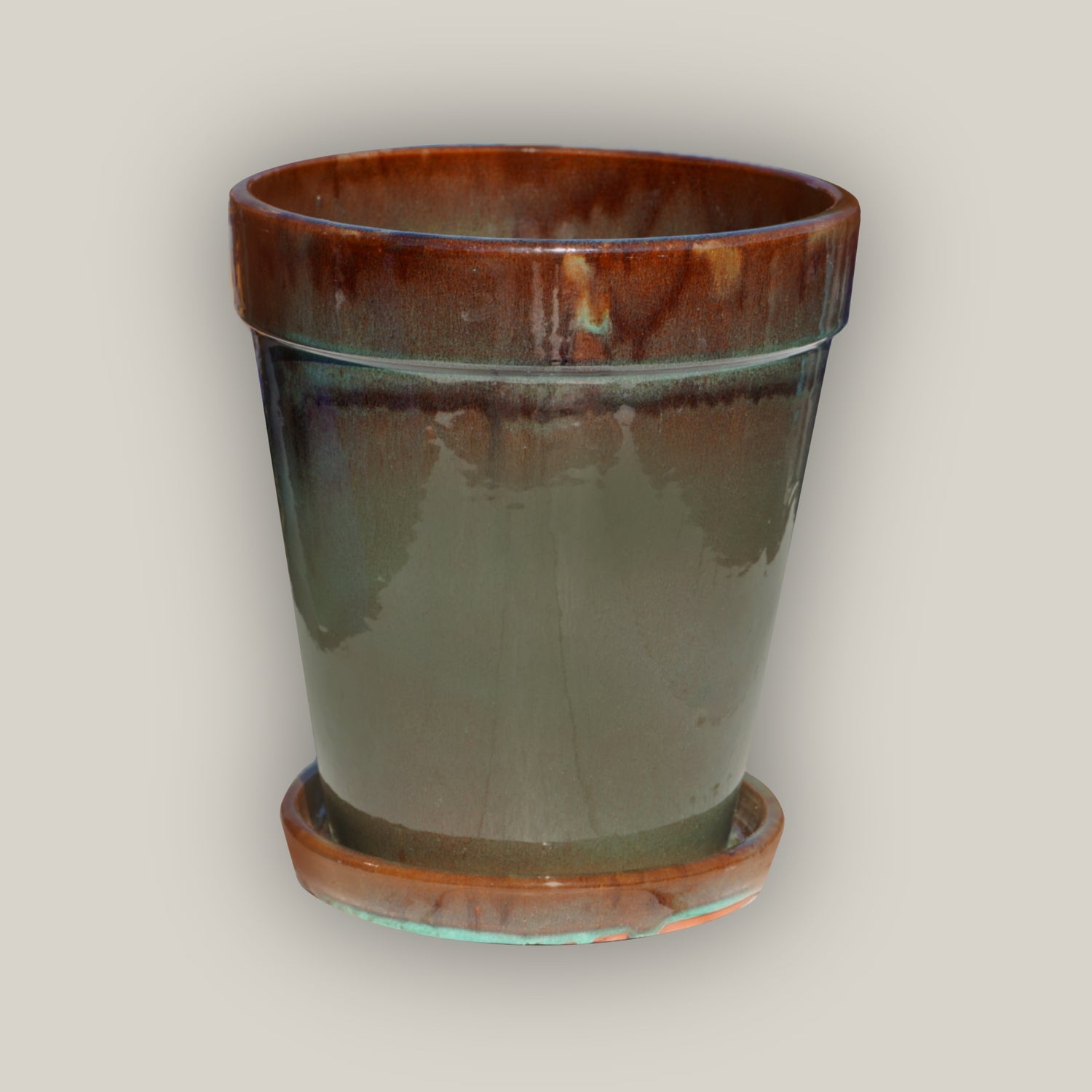 322M51 - Rain Green Round Ceramic Planter with Saucer