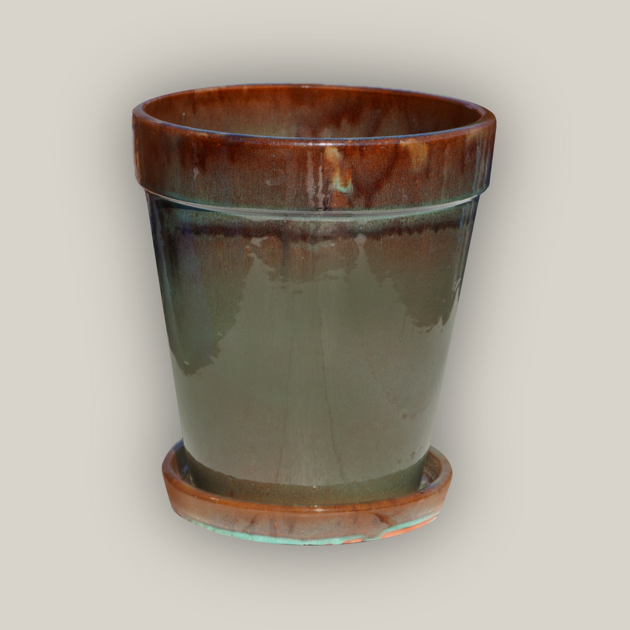 322M51 - Rain Green Round Ceramic Planter with Saucer