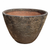 A Relic Rust Rustic Giant Cone Ceramic Planter tilted just enough to reveal its warm terracotta interior, wrapped in a richly textured charcoal-bronze exterior that looks pulled straight from an ancient ruin.