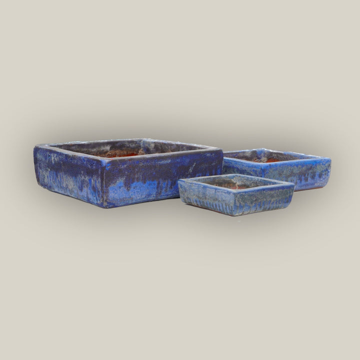 Seafoam Blue Low Square Ceramic Planter