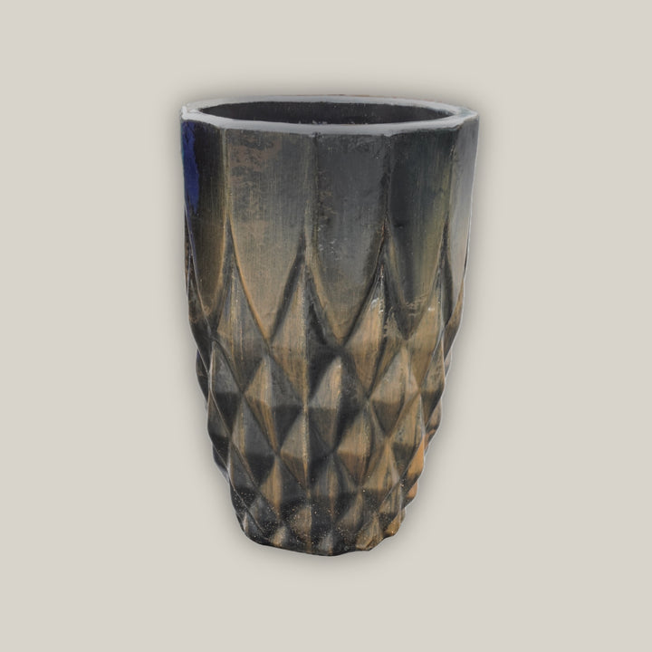 Shiny Black Pineapple Round Ceramic Planter