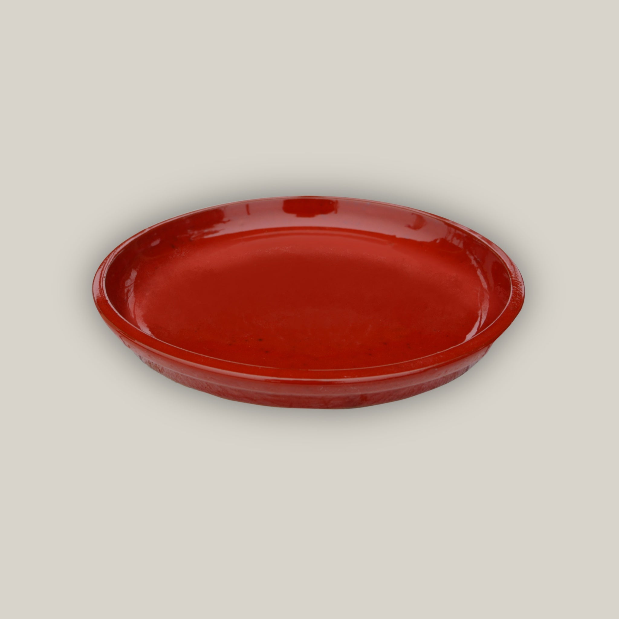 Chili Red Round Ceramic Saucer - Lion - Ten Thousand Pots - top