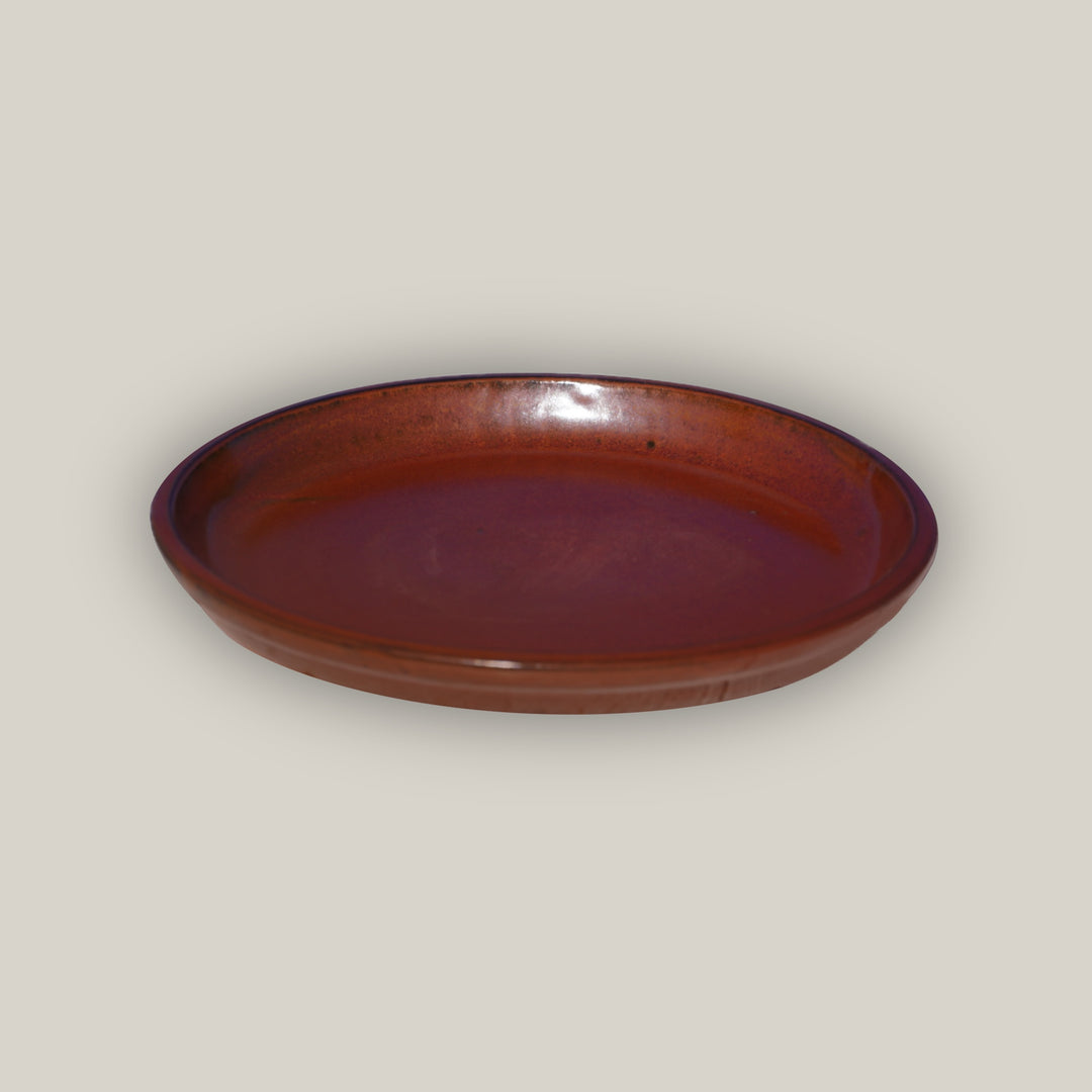 Copper Red Round Ceramic Saucer - Ten Thousand Pots - top