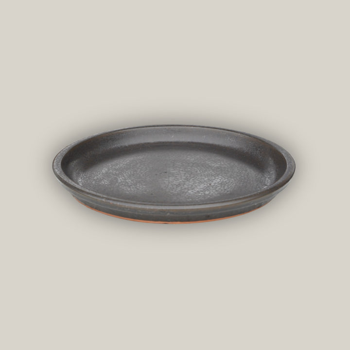 Matte Black Round Ceramic Saucer - Lion - Ten Thousand Pots - top