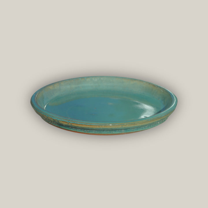 Turquoise Round Ceramic Saucer - Ten Thousand Pots - side