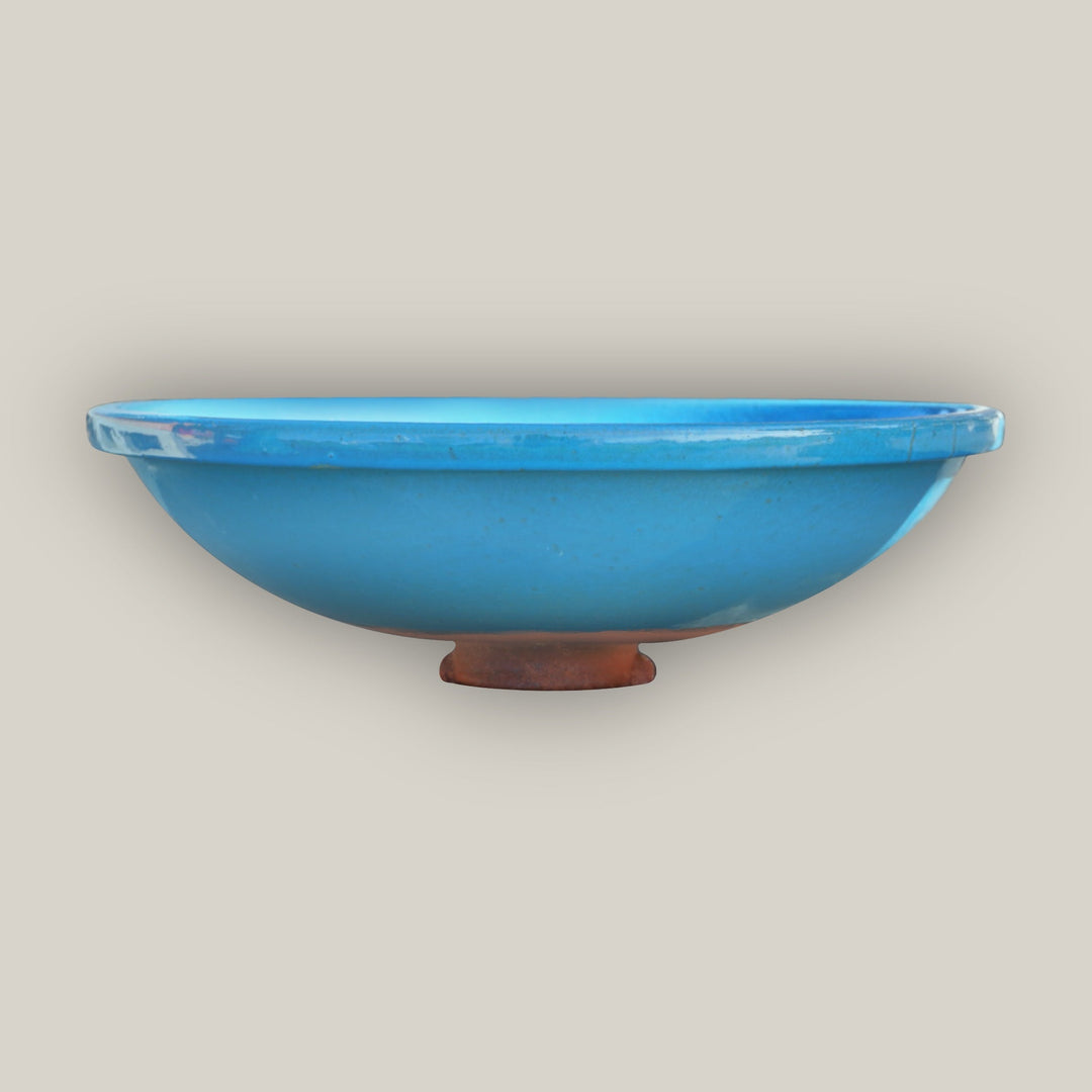 Sky Blue Round Ceramic Bird Bath - FREE SHIPPING