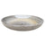 Angled view of a wide, shallow speckle black ceramic succulent bowl, showing a stone-textured speckled exterior and an interior with a warm tan ring around the central drainage hole