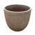 Angled view of a speckle black tapered round ceramic planter, showing its stone-textured speckled exterior, a lighter speckled rim and a darker speckled interior