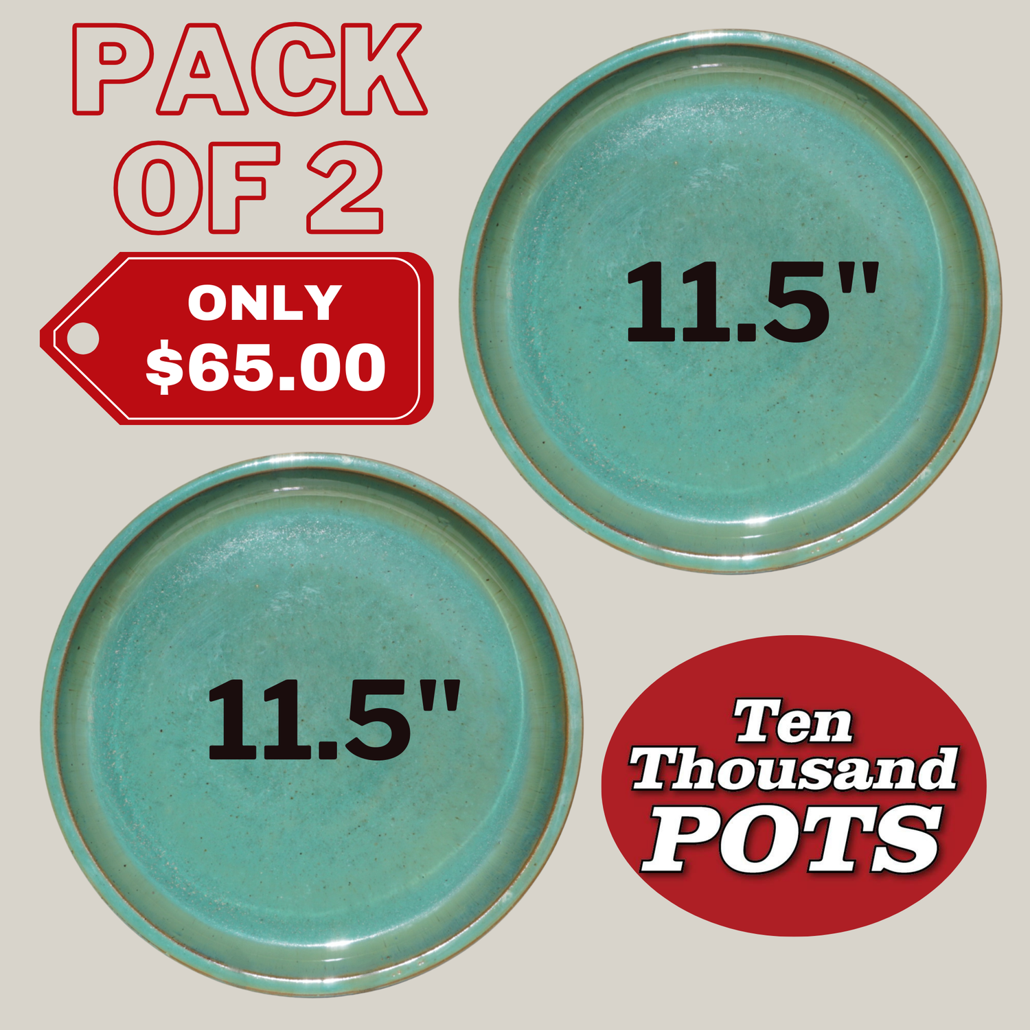 6135H1FS - Round | Turquoise Ceramic Plant Saucer | High Fired Ecofriendly Clay - Sizes 8&quot;-24&quot; - FREE SHIPPING