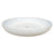White ceramic succulent bowl viewed at an angle, showing a shallow speckled glaze interior, rounded rim and central drainage hole