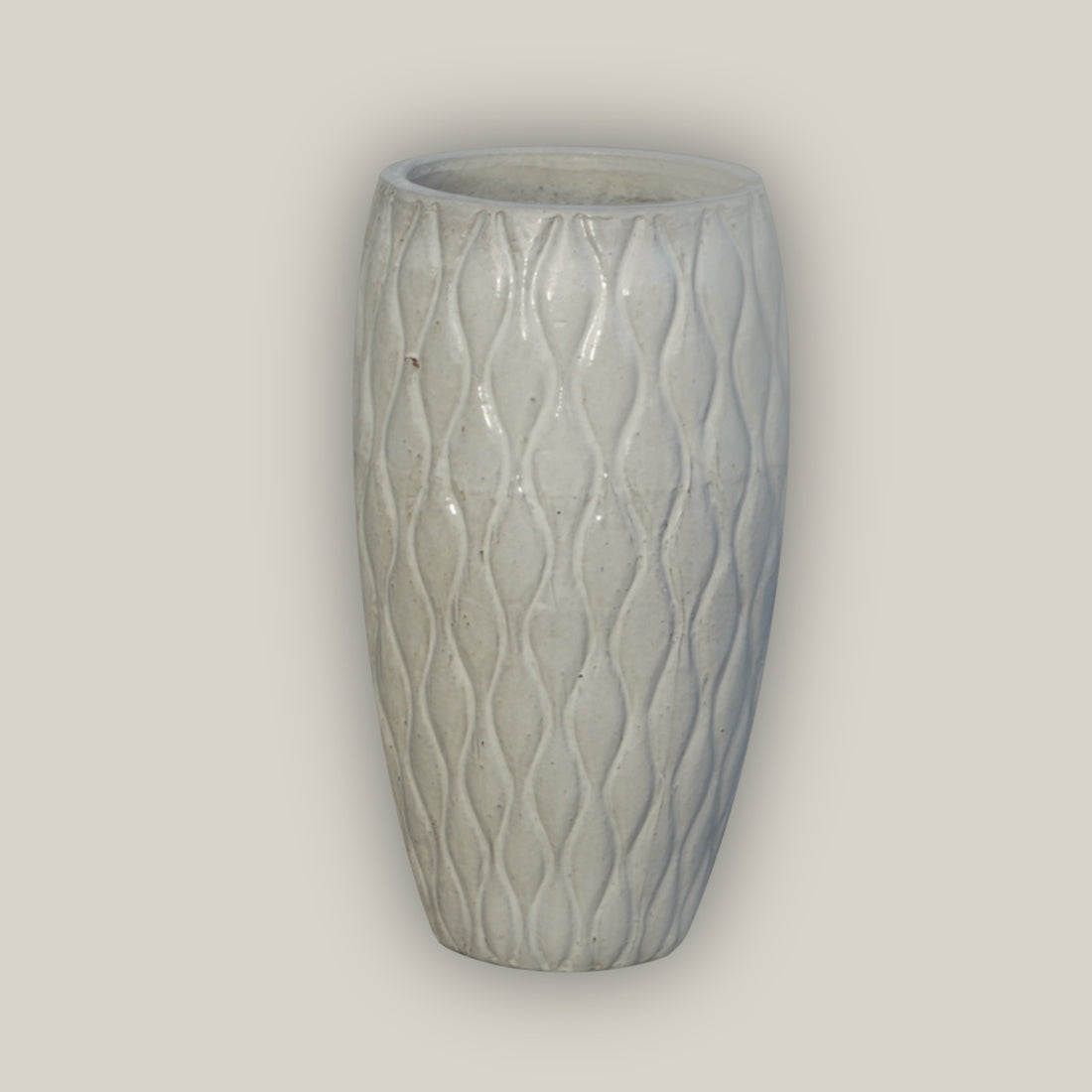 9990C16 - White Tall Ceramic Seagrass Planter