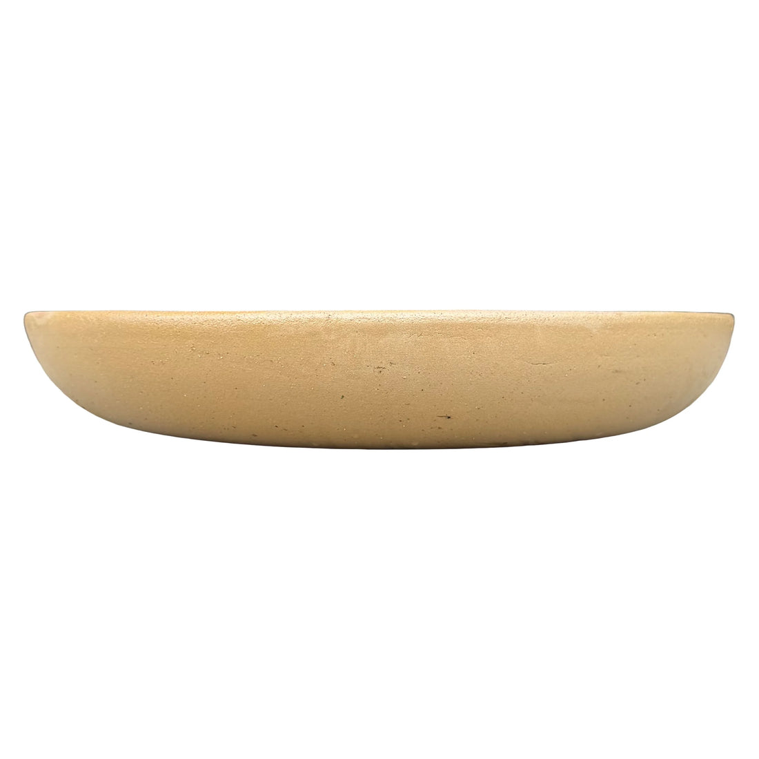 Front view of a shallow, rounded yellow spray ceramic succulent bowl with a matte sandy-yellow finish and a fine speckled texture