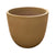Angled view of a yellow spray tapered round planter, showing its rounded tapering body in a matte sandy-mustard finish and a terracotta-toned interior below the rim
