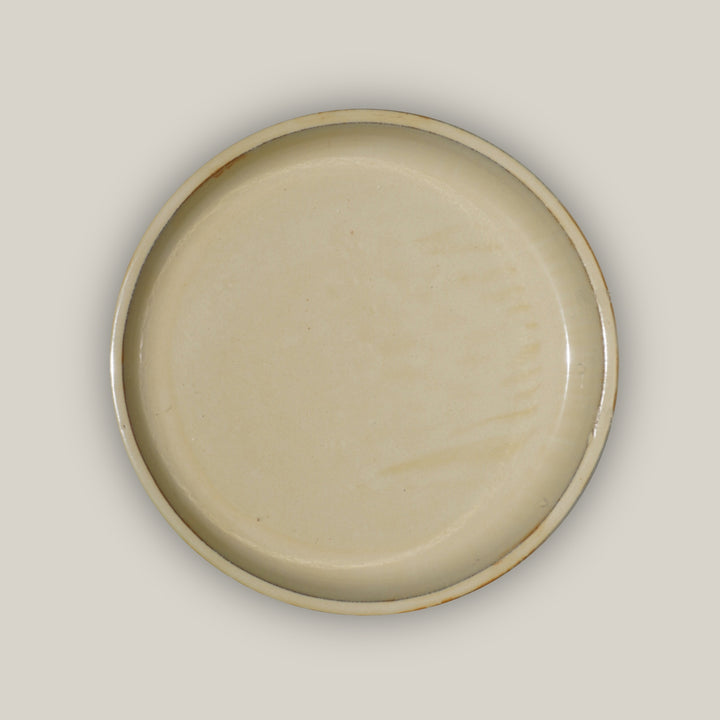 Yellow Cream Round Ceramic Saucer - Lion - Ten Thousand Pots - top