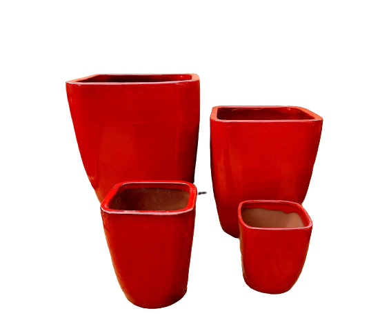Bright Red Collection Modern Tapered Square Planter | Ten Thousand Pots