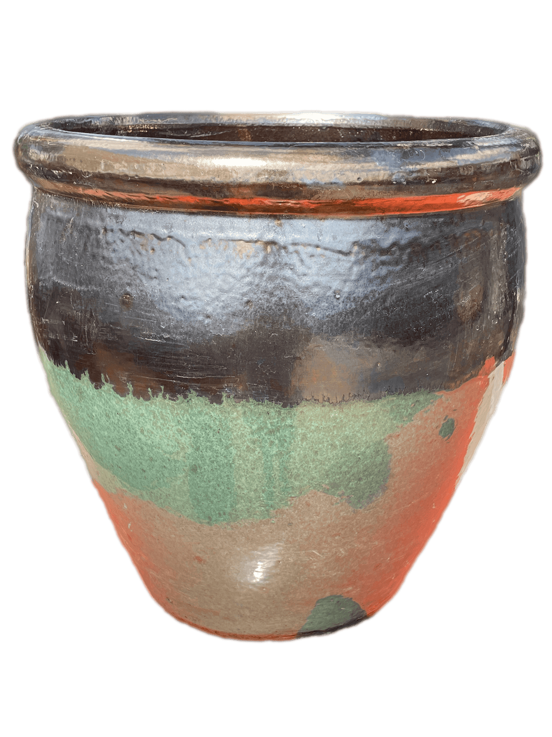 Gold Forst Green Round Rim Tapered Ceramic Pot | Ten Thousand Pots